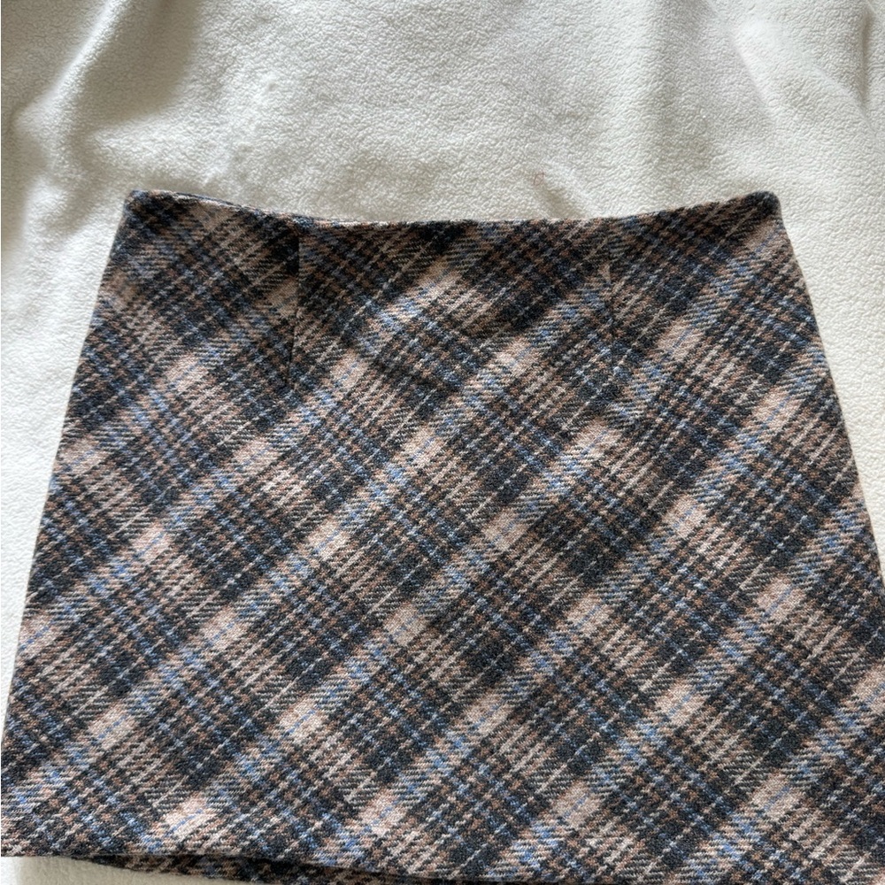 Lulus Plaid Mini Skirt Brown and Blue Size M
